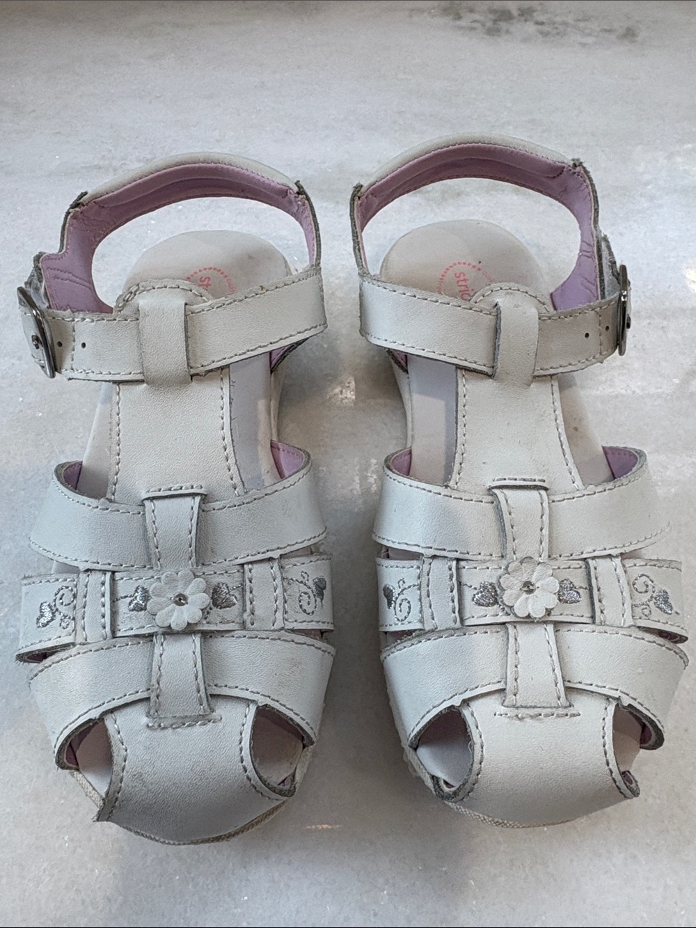 Stride Rite White and Pink Daisy T-Strap Sandals